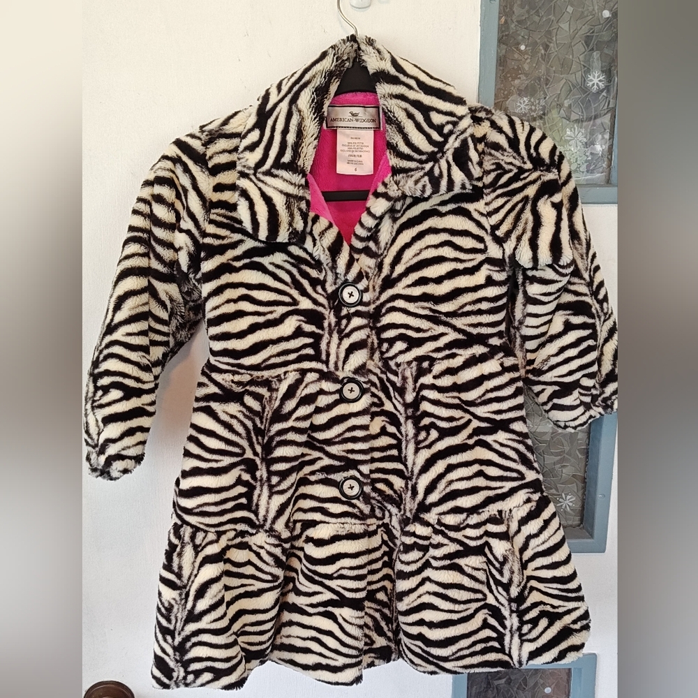 Black and White Zebra Print Pea Coat with Plush Texture